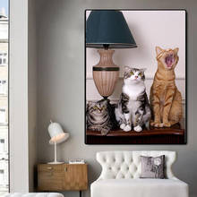 Três gatos bocejando pintura em tela quadros de arte da parede animais bonitos cartaz abstracto impressões modernas decoração para o quarto 2024 - compre barato