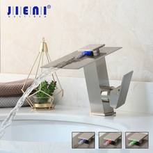 JIENI Nickel Brushed LED Waterfall Bathroom Basin Faucet Deck Mounted Solid Brass Water Mixer Tap Faucet With Led Light 2024 - buy cheap