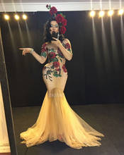 Multicolor Stones Rose Flowers Red Green Rhinestones Long Dress Stage Wear Nude Stretch Nightclub Female Singer Evening Outfit 2024 - buy cheap