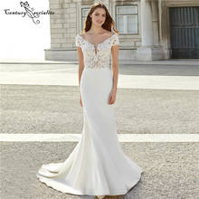 Vestido de noiva estilo sereia, vestido de noiva elegante com apliques e botões, plus size 2024 - compre barato