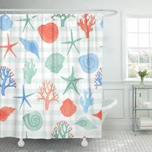 Navy Starfish Watercolor Corals Seashells and Starfishes Bright Sea Shower Curtain Waterproof Polyester Fabric 72 x 72 Inches 2024 - buy cheap