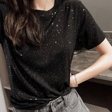 Chic Bright Silk Short Sleeve Women T-shirt Summer Casual Round Neck Female Basic Tees Tops Solid Colour Female Slim Top 2024 - buy cheap