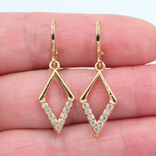 Gold Color Women Fashion Clear White Zirconia CZ Geometric Lozenge Dangle Earrings Jewelry 2024 - buy cheap