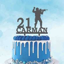 Personalized Soldier Cake Topper Custom Name Age Soldier Holding Gun Silhouettes For Army Fans Birthday Party Cake Decoration 2024 - buy cheap