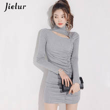 Jielur-vestido feminino sensual, gola tartaruga, manga longa, body elegante e chique, com pacote vazado, moda 2021 2024 - compre barato