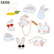 XEDZ cute white rabbit long ears carrot enamel pin rabbit baby shy expression cartoon animal cowboy backpack lapel brooch gift 2024 - buy cheap