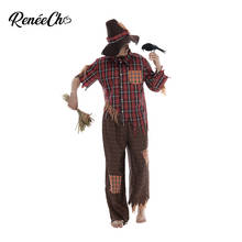 Reneecho Patchwork Espantalho Adulto Traje Vermelho Xadrez Homens Camisa Calças Chapéu Conjunto Traje de Halloween 2024 - compre barato