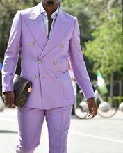 Фиолетовые Мужские костюмы, двубортные смокинги, лучшие мужские костюмы, Блейзер, приталенный крой, 2 предмета, платье жениха, вечерние костюмы на выпускной (пиджак + штаны) 2024 - купить недорого