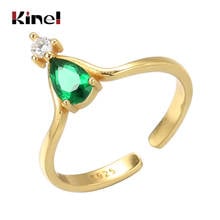 Kinel S925 Sterling Silver Jewelry Retro Personality Adjustable Temperament Open Ring Female Creative 18K Gold ring Green zircon 2024 - buy cheap