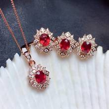 Simple Elegant Ruby Set Natural And Real Ruby Jewelry Set 925 Sterling Silver 1pc Ring,1pc Pendant,2pcs Earring 2024 - buy cheap