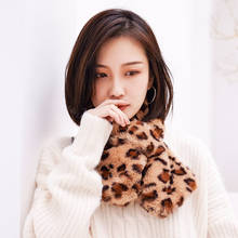 Korean Women Winter Thicken Plush Faux Rabbit Fur Leopard Scarf Collar Shawl Neck Warmer Shrugs Knitted Neckerchief Long Wraps 2024 - buy cheap