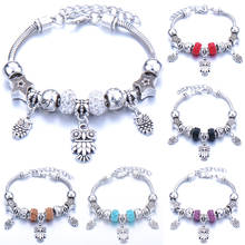 Pulseras de dijes de búho en forma de corazón para mujer, brazaletes originales antiguos, cuentas de cristal, pulsera de marca y brazalete, regalos de joyería DIY 2024 - compra barato