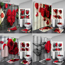 Cortina de banheiro com flores rosas vermelhas, cortina impermeável de poliéster com tecido antiderrapante para banheiro 2024 - compre barato