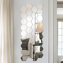 3D зеркальные наклейки на стену, 12 шт., домашний декор, шестигранные украшения «сделай сам», съемные наклейки для гостиной, художественные ук... 2024 - купить недорого