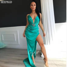 Sexy Green Long Evening Party Dress Crystals Satin High Slit Sweetheart Black Girls Graduation Dresses Plus Size Prom Gowns 2024 - buy cheap