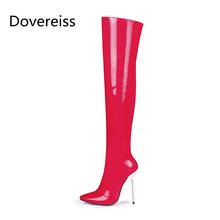 Dovereiss Fashion Winter Sexy Red Zipper Pointed Toe Clear Heels Boots Over The Knee Boots Stilettos Heels  Big Size 41 42 43 2024 - buy cheap