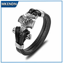 Mkendn pulseira masculina punk, bracelete com fecho magnético, de couro, com caveira, de aço inoxidável 2024 - compre barato
