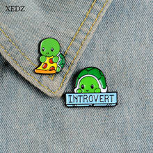 XEDZ популярная милая зеленая маленькая черепаха, едят пиццу, черепаха, брошка brother, модный персональный значок в виде интроверта с животными, джинсовый подарок 2024 - купить недорого