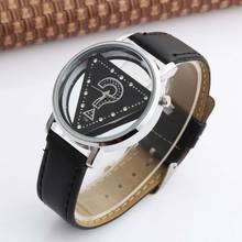 Relógio feminino triângulo transparente womage, relógio pulseira de couro quartz 2024 - compre barato