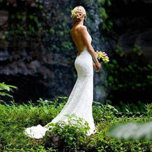 Vestido de noiva elegante, modelo sereia, costas abertas, sem mangas, decote em v bem cavado, vestido de noiva com alças 2024 - compre barato