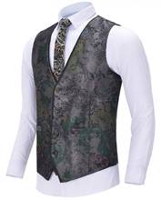 Formal Mens Printed Vest V Neck Grey Retro Noble Casual Pattern Waistcoat Business Vest Groomman For Prom Wedding Evening Vest 2024 - buy cheap