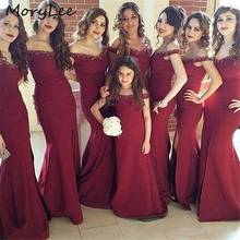 Burgundy Bridesmaid Dresses Off The Shoulder Floor Length Sweep Train Silk Satin Crystal Wedding Party Bridemaid Dresses 2024 - buy cheap