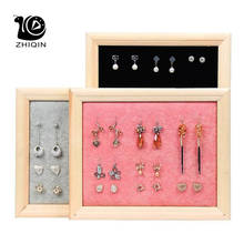 Simples preto/rosa/cinza de madeira maciça + veludo moda brinco organizador rack de armazenamento jóias display board contador exibição rack 2024 - compre barato
