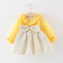 Autumn Infant Girls Long Sleeve O Neck Bow Patchwork Striped Princess Party Kids Baby Pleated Tutu Dress vestidos 2024 - buy cheap