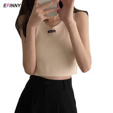 Camisetas sin mangas para mujer, Tops con cuello en V sin mangas, Tops bonitos de estilo coreano para mujer, Top de punto, Top para mujer 3 colores 2021 2024 - compra barato