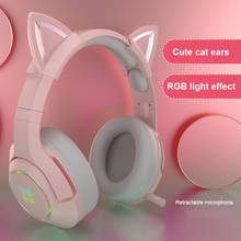 Игровая гарнитура K9 Pink Cat Ear, с микрофоном, с шумоподавлением, проводные Hi-Fi наушники с объемным звуком 7,1 каналов, RGB 2024 - купить недорого