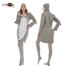 Eraspooky-vestido con capucha de tiburón gris para mujer, disfraz de Halloween para fiesta de adultos, disfraz de lujo, 2020 2024 - compra barato