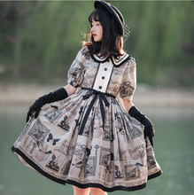 Gothic vintage sweet lolita dress peter pan collar puff sleeve lace bowknot printing kawaii dress girl loli cos gothic lolita op 2024 - buy cheap