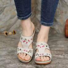 Sandálias femininas de verão, chinelos femininos, plataforma floral, sapatos baixos étnicos coloridos, sandálias confortáveis de moda casual feminina 2024 - compre barato