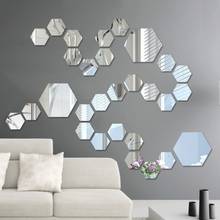 Pegatinas de espejo acrílico hexagonal 3D, 12 piezas, decoración de pared artística artesanal, lámina de espejo decorativa para el hogar, sala de estar, dormitorio, decoración D 2024 - compra barato