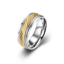 Anel 18k banhado a ouro dois tons anéis de diamante padrões engrenagem moda banda anel de aço inoxidável jóias para mulher 2024 - compre barato