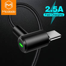 USB-кабель MCDODO 90 градусов, светодиодный шнур для быстрой зарядки и передачи данных, мобильный телефон зарядное устройство для iPhone 12 11 Pro Xs X Xr 8 7 6 Plus iPad Airpods 2024 - купить недорого