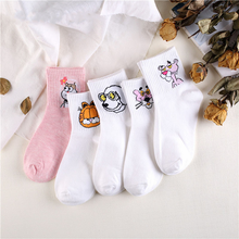 Calcetines largos de algodón con dibujos de animales para mujer, medias de tubo, estilo Kawaii japonés, huevo, conejo, Pantera, rosa, leche, blanco 2024 - compra barato