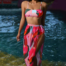 2021 nova sexy três peças conjunto de biquíni praia vestido impresso maiô feminino biquíni brasileiro maiô beachwear 2024 - compre barato