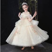 Elegante vestido de princesa con apliques para niñas, traje largo de dama de honor para desfile, fiesta de cumpleaños para niños pequeños, Vestidos de boda 2024 - compra barato
