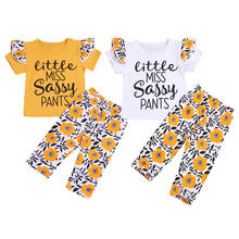 Conjunto de ropa para niña recién nacida, camiseta de manga corta de algodón con letras y pantalones con estampado Floral, traje infantil, 2 uds. 2024 - compra barato