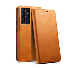 Funda con Tapa de cuero genuino para Samsung S21 Plus, cubierta de teléfono inteligente de cuero genuino, delgada, de negocios, para Samsung S12 Ultra 2024 - compra barato
