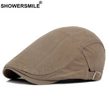 SHOWERSMILE Cotton Cabbie Cap Men Flat Cap Solid Khaki Newsboy Spring Summer Irish Cap Adjustable British Style Ivy Beret Hat 2024 - buy cheap