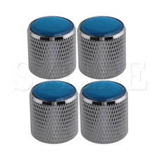 4X Silver Domed Volume Tone Control Steel Knob Electric Guitar Bass w/ Blue Top 2024 - buy cheap
