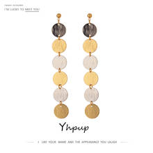 Yhpup Round Coin Long Drop Dangle Fashion Earrings Copper Charm Night Club Earrings Korean Simple Women Party Jewelry Gift 2024 - buy cheap