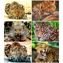 HUACAN-Cuadro de leopardo con diamantes, bordado de animales, mosaico completo, punto de cruz, decoración del hogar, novedad 2024 - compra barato