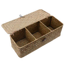 Корзина из натуральных материалов с крышкой, 3 сетки, соломенная плетеная коробка для хранения для домашнего стола, кухни, винтажный контейнер для хранения, органайзер для белья 2024 - купить недорого