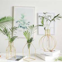 Креативная гидропонная стеклянная ваза для растений, кованая железная Цветочная композиция, вазы для украшения дома, оптовая продажа 2024 - купить недорого