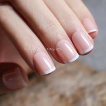 Short Square fake nails light pink UV French false nails 24pcs full set nude color Bright wedding nails 2024 - buy cheap