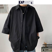 KAPMENTS Men Harajuku Solid Short Sleeve 2022 Mens Japan Style Streetwear Loose Shirt Male Fashions 5 Colors Clothing Plus Size 2024 - buy cheap