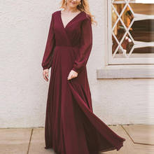 2020 Bohemia V Neck Chiffon Long Bridesmaid Dresses Long Sleeves Ruched Floor Length Wedding Guest Maid of Honor Dresses 2024 - buy cheap